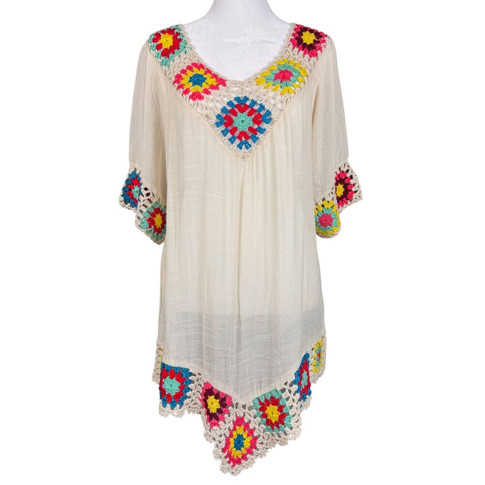 Rima Beach Dress Bikini Swimwear Cover Up Womens‎ Pointed Hem Sheer Crochet OS